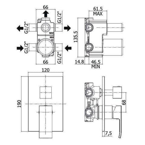 LEC019 LEVEL MISCELATORE MONOCOMANDO INCASSO DOCCIA CON DEVIATORE CROMATO E PIASTRA ABS PAFFONI-Archigo.it