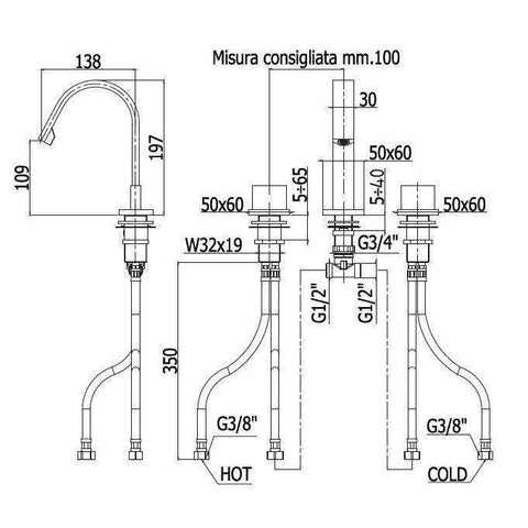LEP052 LEVEL GRUPPO LAVABO 3 FORI SENZA SCARICO CROMATO PAFFONI-Archigo.it