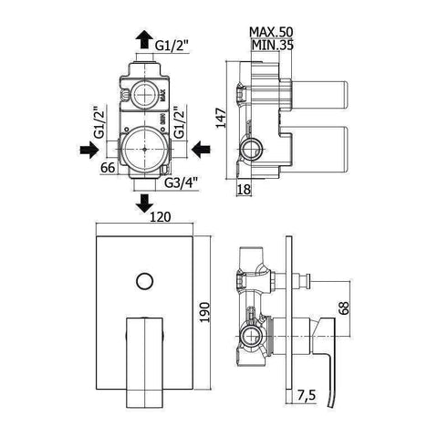 LES015 LEVEL MISCELATORE MONOCOMANDO INCASSO DOCCIA CON DEVIATORE CROMATO E PIASTRA INOX PAFFONI-Archigo.it