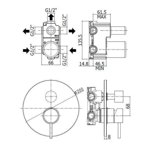 LIG019 LIGHT MISCELATORE INCASSO DOCCIA 3 USCITE CROMATO PAFFONI-Archigo.it