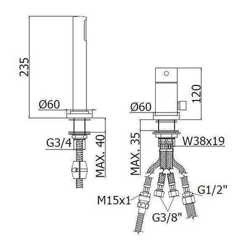LIG041L LIGHT MISCELATORE BORDO VASCA 2 FORI CROMATO PAFFONI-Archigo.it