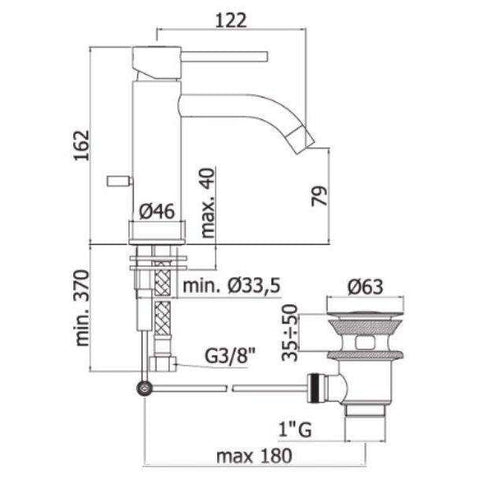 LIG075 LIGHT MISCELATORE MONOCOMANDO LAVABO ø1.1/4" STEEL PAFFONI-Archigo.it