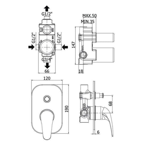 ND015 MISCELATORE MONOCOMANDO INCASSO DOCCIA CON DEVIATORE CROMATO PAFFONI-Archigo.it
