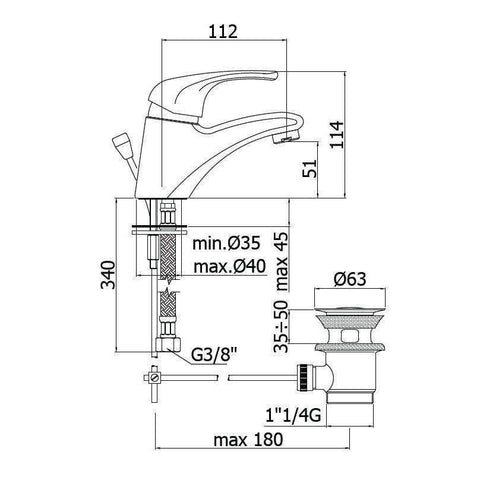 ND075 MISCELATORE MONOCOMANDO LAVABO ø1.1/4" CROMATO PAFFONI-Archigo.it