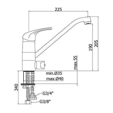 ND184 MISCELATORE MONOCOMANDO LAVELLO CON ATTACCO LAVASTOVIGLIE TERRA DI FRANCIA/CROMO PAFFONI-Archigo.it