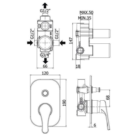 NT015 NETTUNO MISCELATORE MONOCOMANDO INCASSO DOCCIA CON DEVIATORE CROMATO PAFFONI-Archigo.it