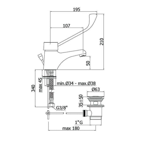 NT300 NETTUNO MISCELATORE MONOCOMANDO LAVABO ø1" CON LEVA CLINICA CROMATO PAFFONI-Archigo.it