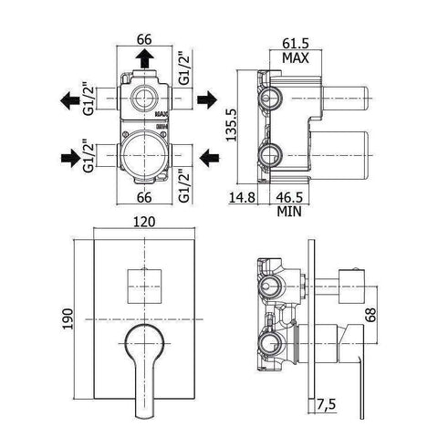 RED019 RED MISCELATORE INCASSO DOCCIA 3USCITE CROMATO PAFFONI-Archigo.it