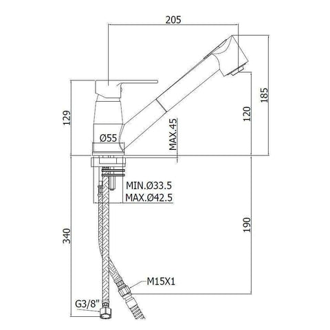 RED183 RED MISCELATORE MONOCOMANDO LAVELLO CON DOCCETTA ESTRAIBILE CROMATO PAFFONI-Archigo.it