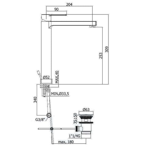 RIN085 RINGO MISCELATORE MONOCOMANDO LAVABO PROLUNGATO ø1.1/4" CROMATO PAFFONI-Archigo.it