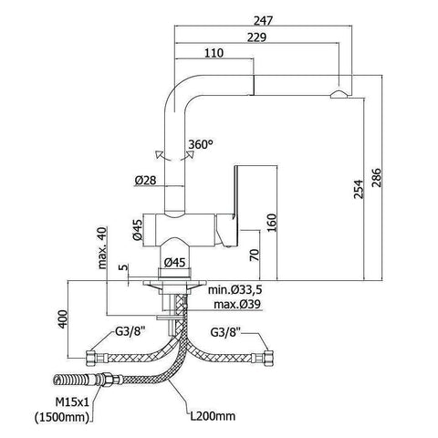 RIN285 RINGO MISCELATORE MONOCOMANDO LAVELLO CON DOCCETTA 2 GETTI NERO OPACO PAFFONI-Archigo.it