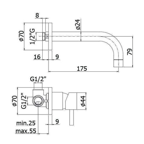 SK006 70 STICK MISCELATORE INCASSO LAVABO L.175 STEEL PAFFONI-Archigo.it