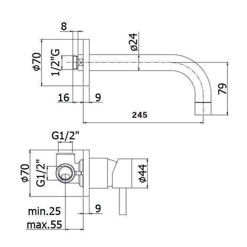 SK007 70 STICK MISCELATORE INCASSO LAVABO L.245 CROMATO PAFFONI-Archigo.it