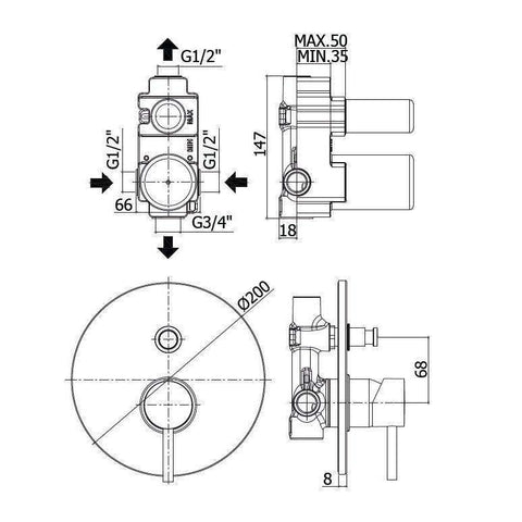 SK015 STICK MISCELATORE MONOCOMANDO INCASSO DOCCIA CON DEVIATORE CROMATO PAFFONI-Archigo.it