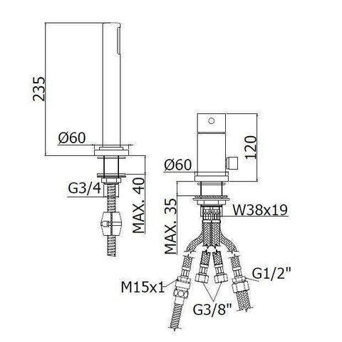 SK041L STICK MISCELATORE BORDO VASCA SENZA BOCCA CROMATO PAFFONI-Archigo.it