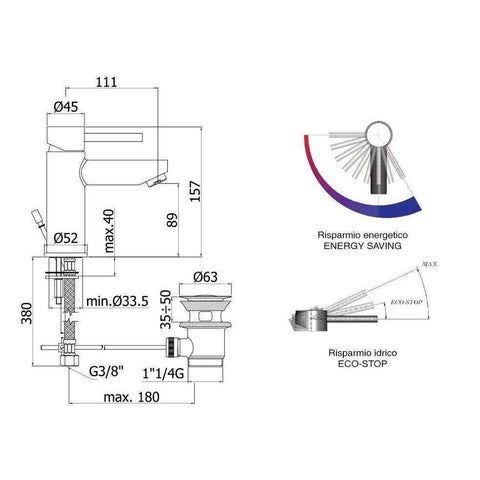 SK075H-EWS STICK MISCELATORE MONOCOMANDO LAVABO CROMATO PAFFONI-Archigo.it