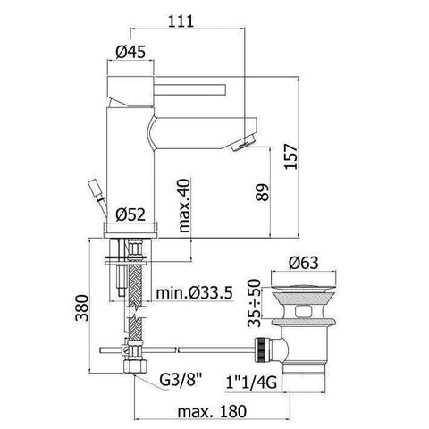 SK075H STICK MISCELATORE MONOCOMANDO LAVABO ø1.1/4" CROMATO PAFFONI-Archigo.it