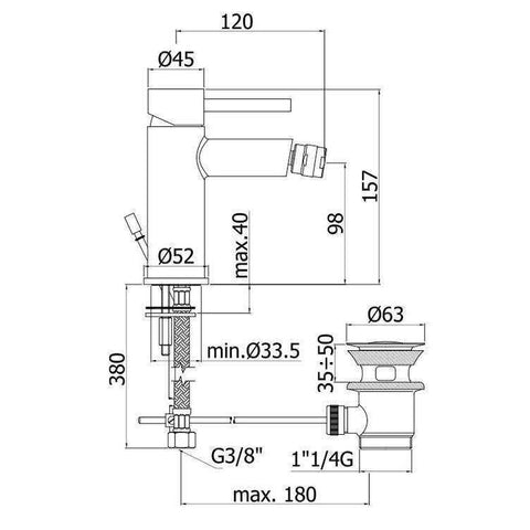 SK135H STICK MISCELATORE MONOCOMANDO BIDET ø1.1/4" CROMATO PAFFONI-Archigo.it