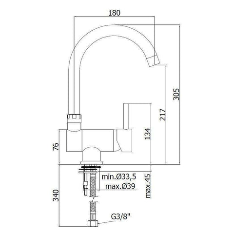 SK189 STICK MISCELATORE MONOCOMANDO LAVELLO RECLINABILE CROMATO PAFFONI-Archigo.it
