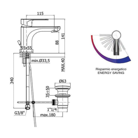SY075-ES SLY MISCELATORE MONOCOMANDO LAVABO ø1.1/4" CROMATO PAFFONI-Archigo.it