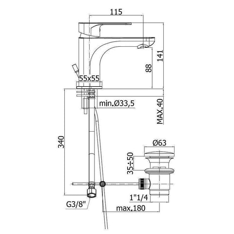 SY075 SLY MISCELATORE MONOCOMANDO LAVABO ø1.1/4" CROMATO PAFFONI-Archigo.it