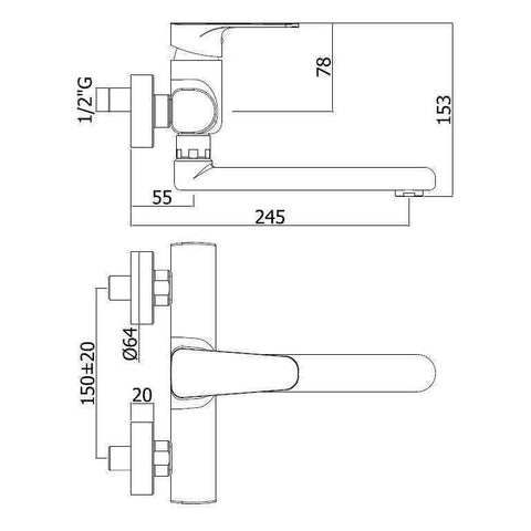 SY161 SLY MISCELATORE MONOCOMANDO LAVELLO A PARETE CANNA DIRITTA CROMATO PAFFONI-Archigo.it