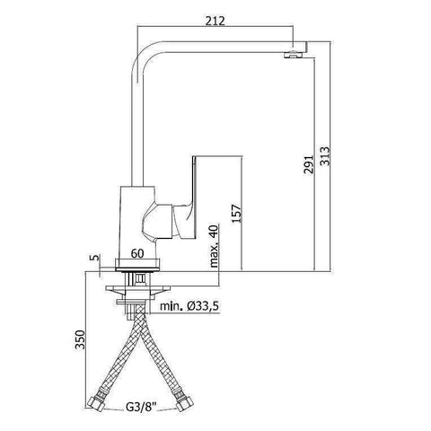 SY180 SLY MISCELATORE MONOCOMANDO LAVELLO CANNA PIATTA CROMATO PAFFONI-Archigo.it