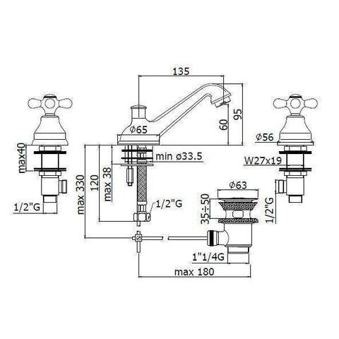 VLV058 VIOLA GRUPPO LAVABO 3 FORI RETRO RAMATO PAFFONI-Archigo.it