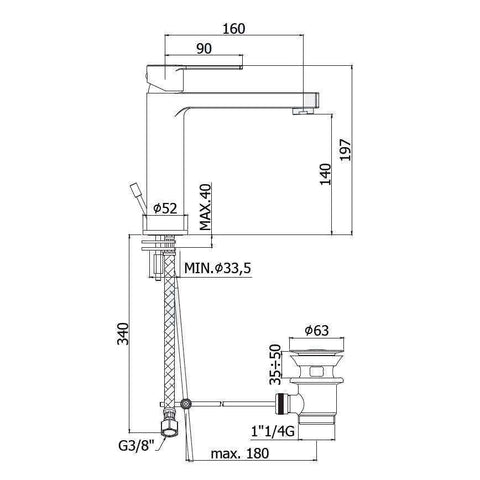 WS073 WEST MISCELATORE MONOCOMANDO LAVABO ø1.1/4" CROMATO PAFFONI-Archigo.it
