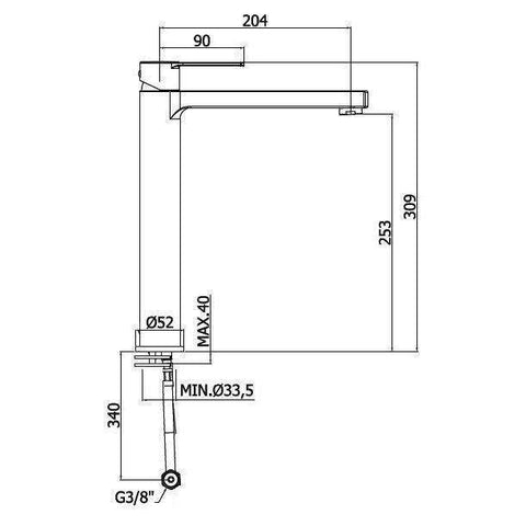WS081 WEST MISCELATORE MONOCOMANDO LAVABO PROLUNGATO CROMATO PAFFONI-Archigo.it