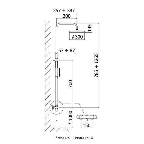 ZCOL646KLIQ BIRILLO COLONNA DOCCIA CON TERMOSTATICO STEEL PAFFONI-Archigo.it